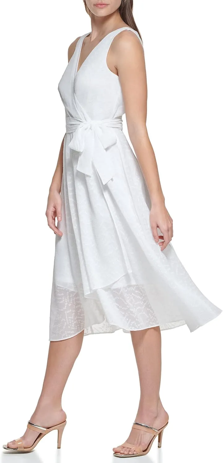 DKNY womens Sleeveless Faux Wrap Dress
