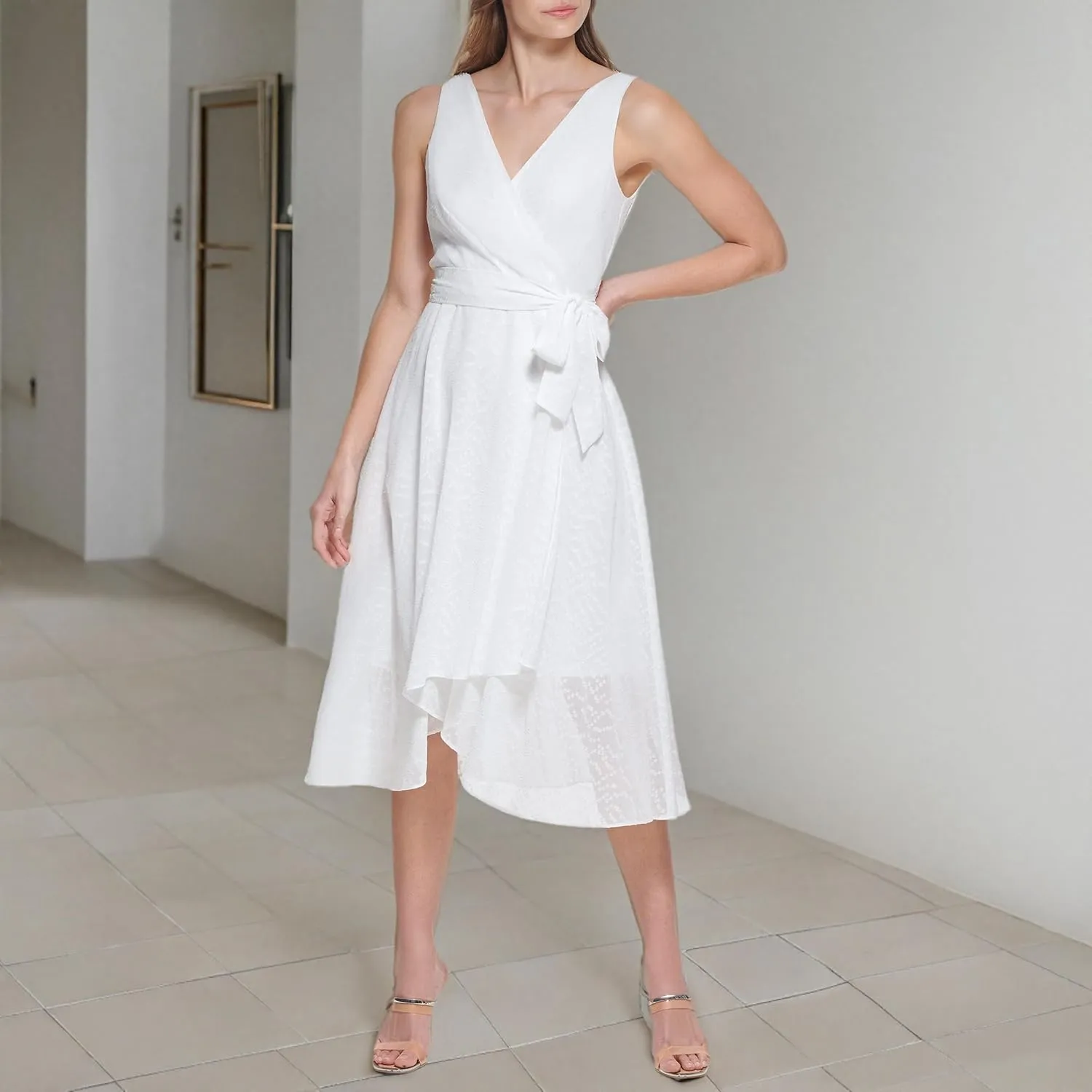DKNY womens Sleeveless Faux Wrap Dress