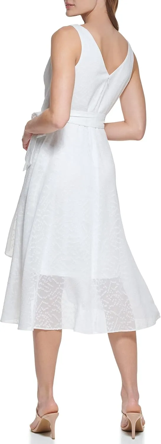 DKNY womens Sleeveless Faux Wrap Dress
