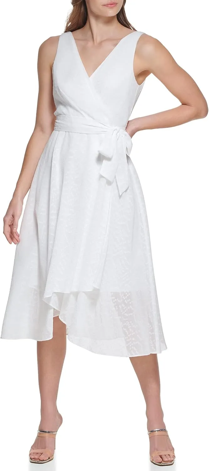 DKNY womens Sleeveless Faux Wrap Dress