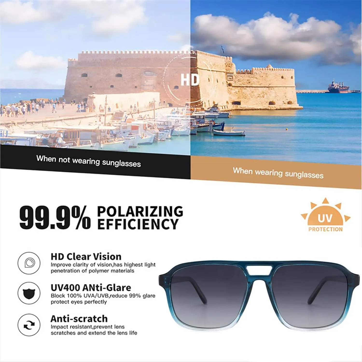 Dollger Retro Polarized Aviator Sunglasses for Men Women Vintage 70s Square Flat Pilot Shades Driving Fishing UV Protection