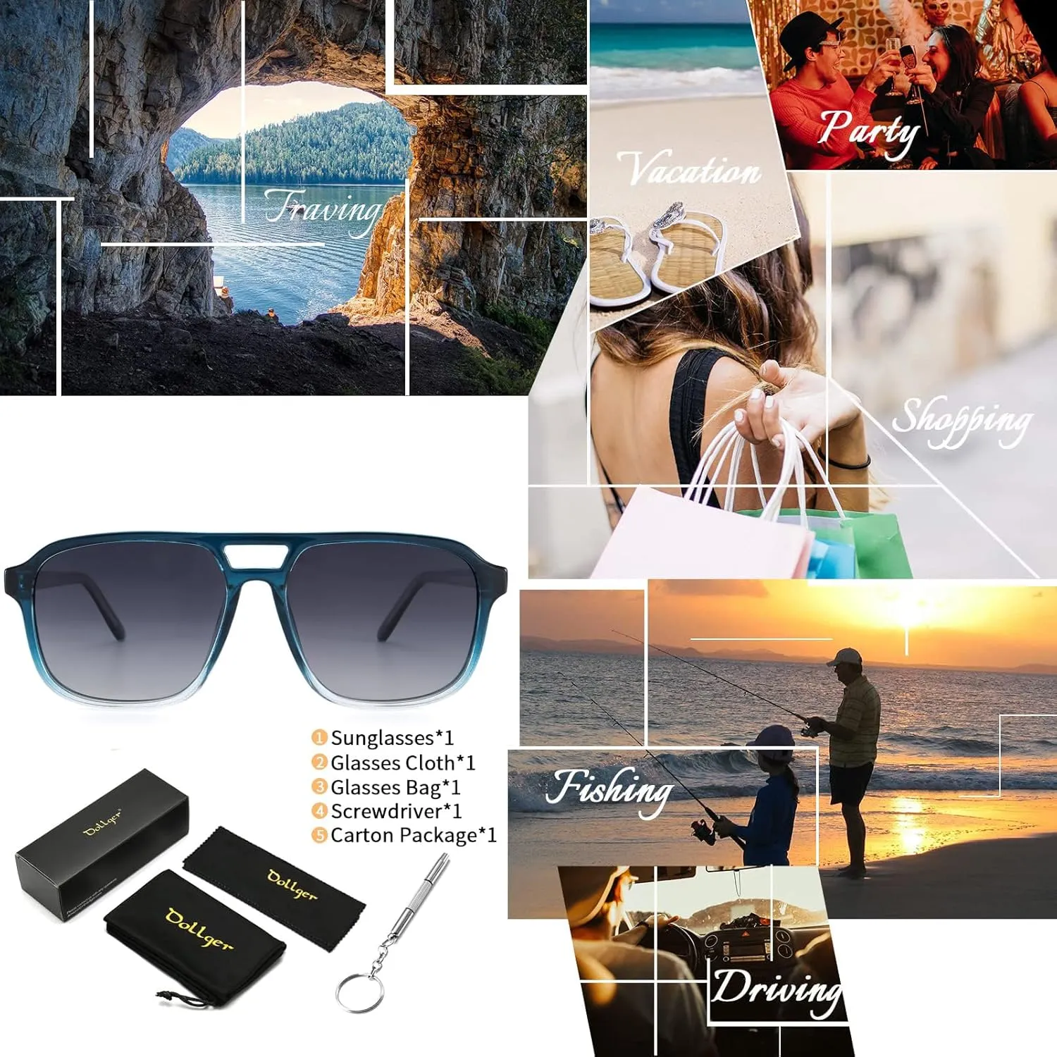 Dollger Retro Polarized Aviator Sunglasses for Men Women Vintage 70s Square Flat Pilot Shades Driving Fishing UV Protection
