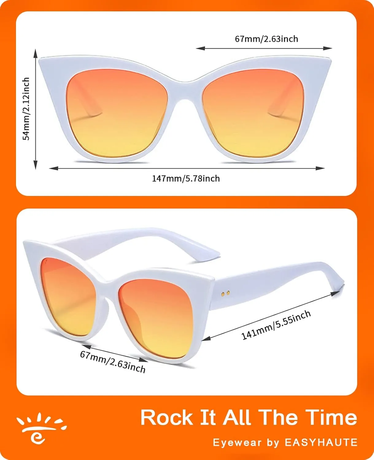 EASYHAUTE Cat Eye Sunglasses for Women Retro Cateye Frame - Vintage 90s UV400 Protection Sunnies, Chic Shades for Small Face