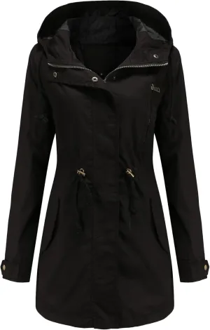 EFOFEI Women Zip Up Drawstring Waist Jackets Military Anorak Hooded Outerwear Utility Button Lightweight Coat With Pockets