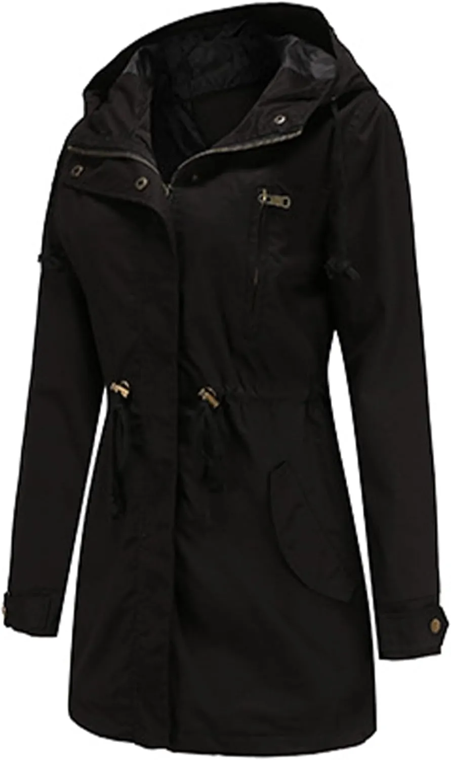 EFOFEI Women Zip Up Drawstring Waist Jackets Military Anorak Hooded Outerwear Utility Button Lightweight Coat With Pockets