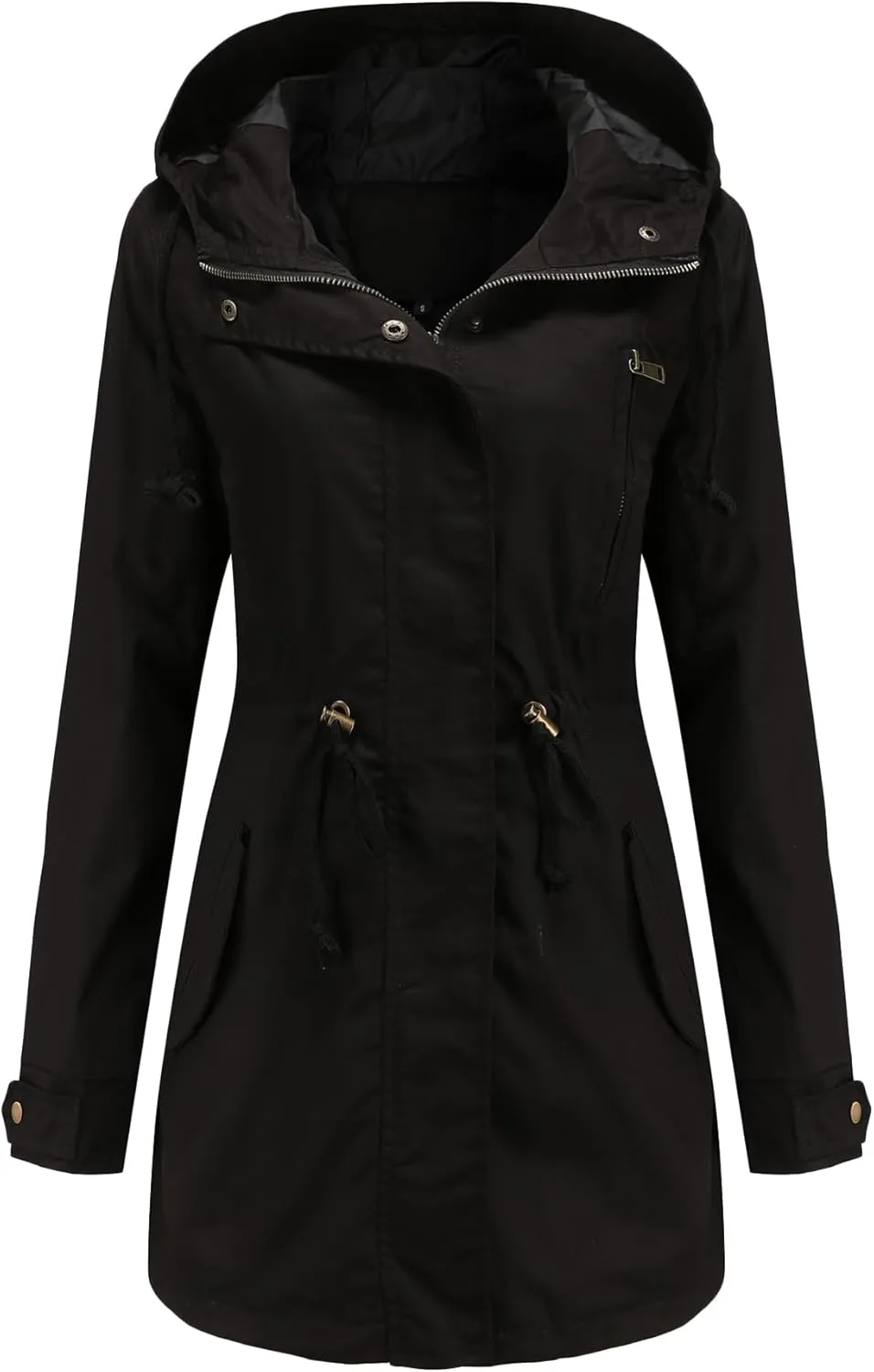 EFOFEI Women Zip Up Drawstring Waist Jackets Military Anorak Hooded Outerwear Utility Button Lightweight Coat With Pockets