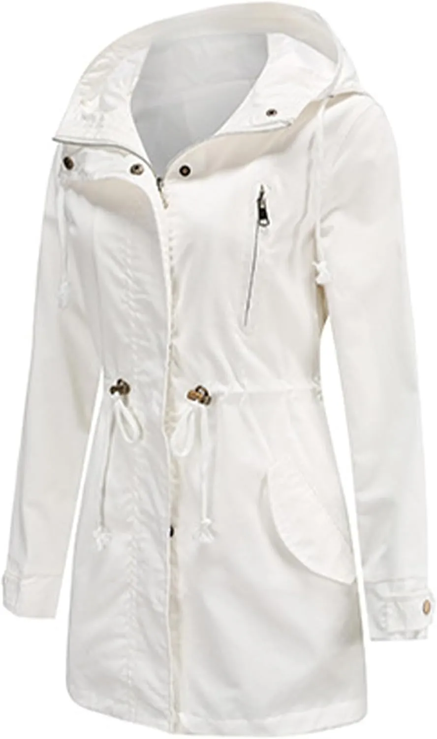 EFOFEI Women Zip Up Drawstring Waist Jackets Military Anorak Hooded Outerwear Utility Button Lightweight Coat With Pockets