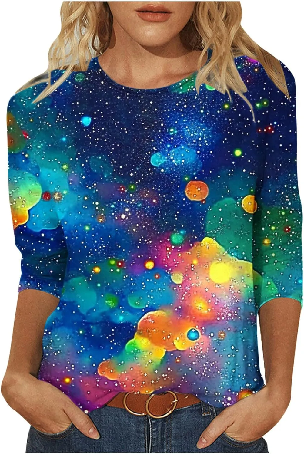 Elbow Sleeve Oversized Tshirt Shirts for Women Gradient Crew Neck Casual Pullover Printed Graphic Tee Top Tunic S-3XL