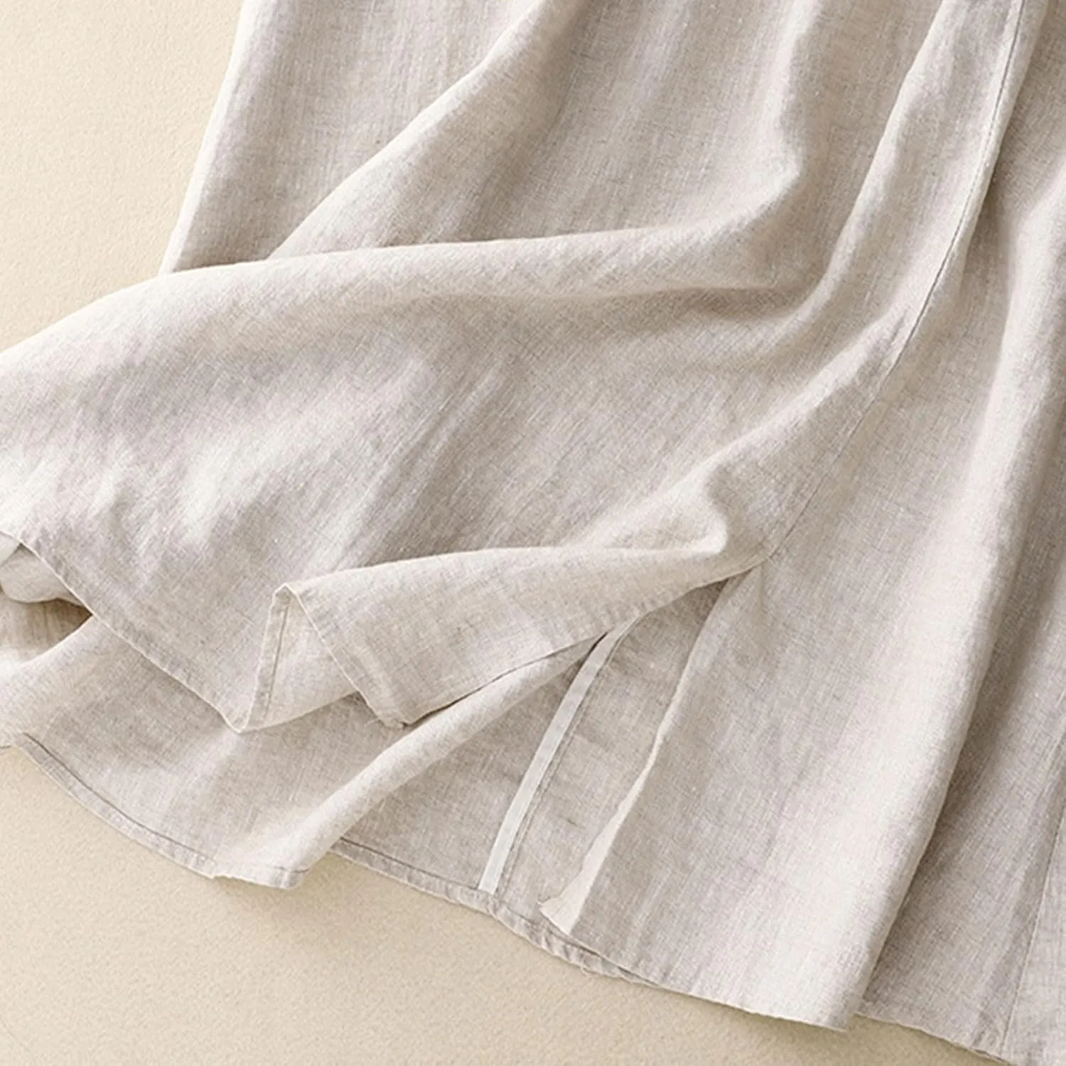Embroidery Cotton Linen Skirts for Women with Pockets Midi Length Long Skirt Casual Beach Party Holiday Boho Skirt