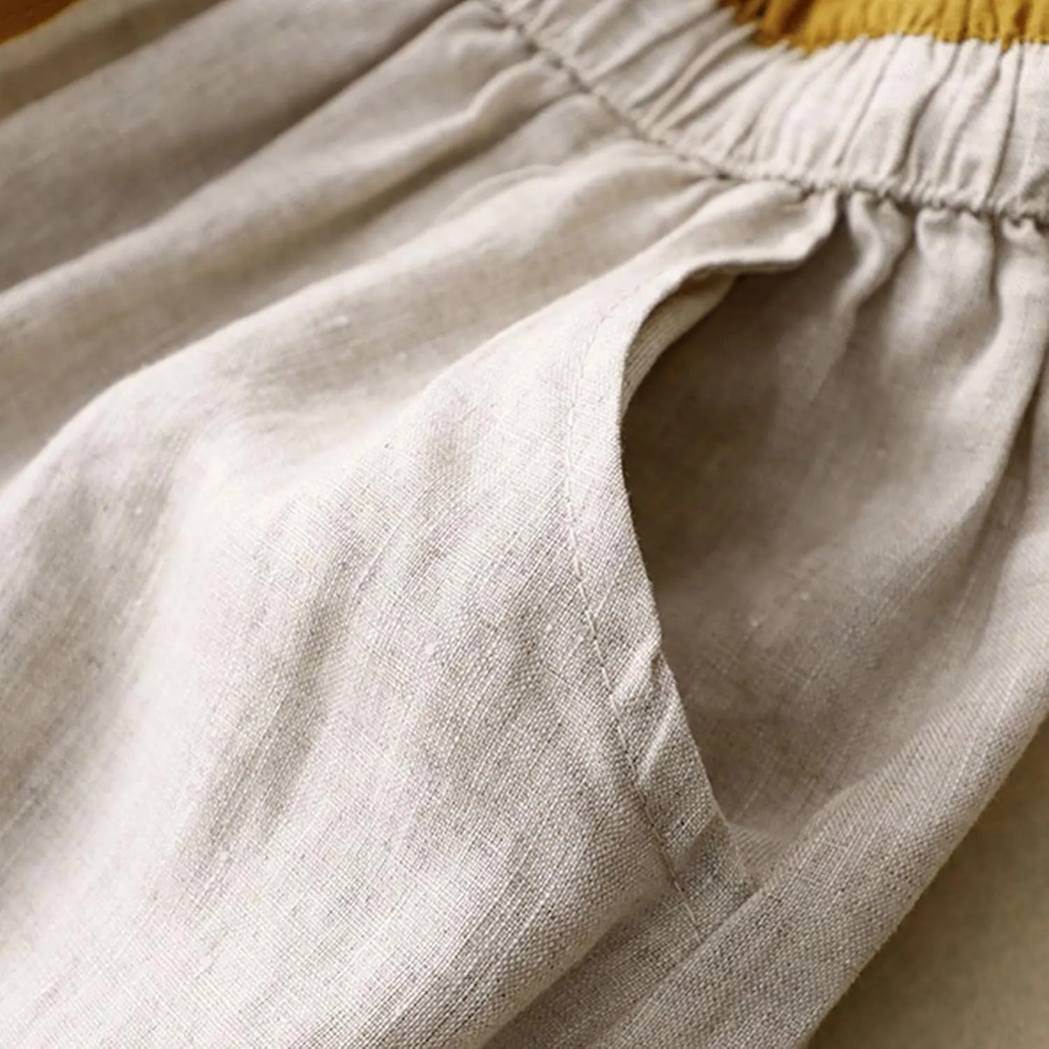 Embroidery Cotton Linen Skirts for Women with Pockets Midi Length Long Skirt Casual Beach Party Holiday Boho Skirt