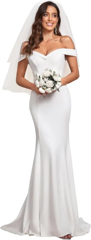 Ever-Pretty Women's Off-Shoulder Mermaid Sweep Train Long Wedding Dresses for Bride 0247