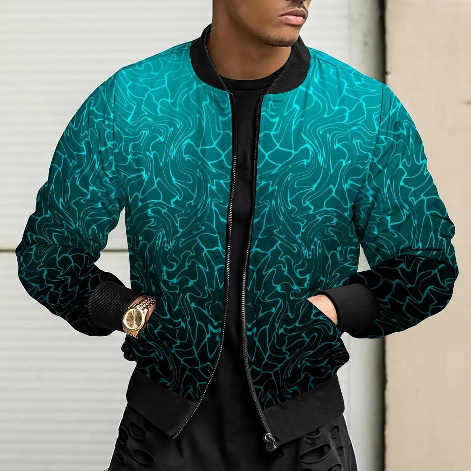 Faux Fur Jacket Men Mens Lightweight Jacket Autumn and Winter Printed Thin Jackets Casual Versatile Printed Jackets