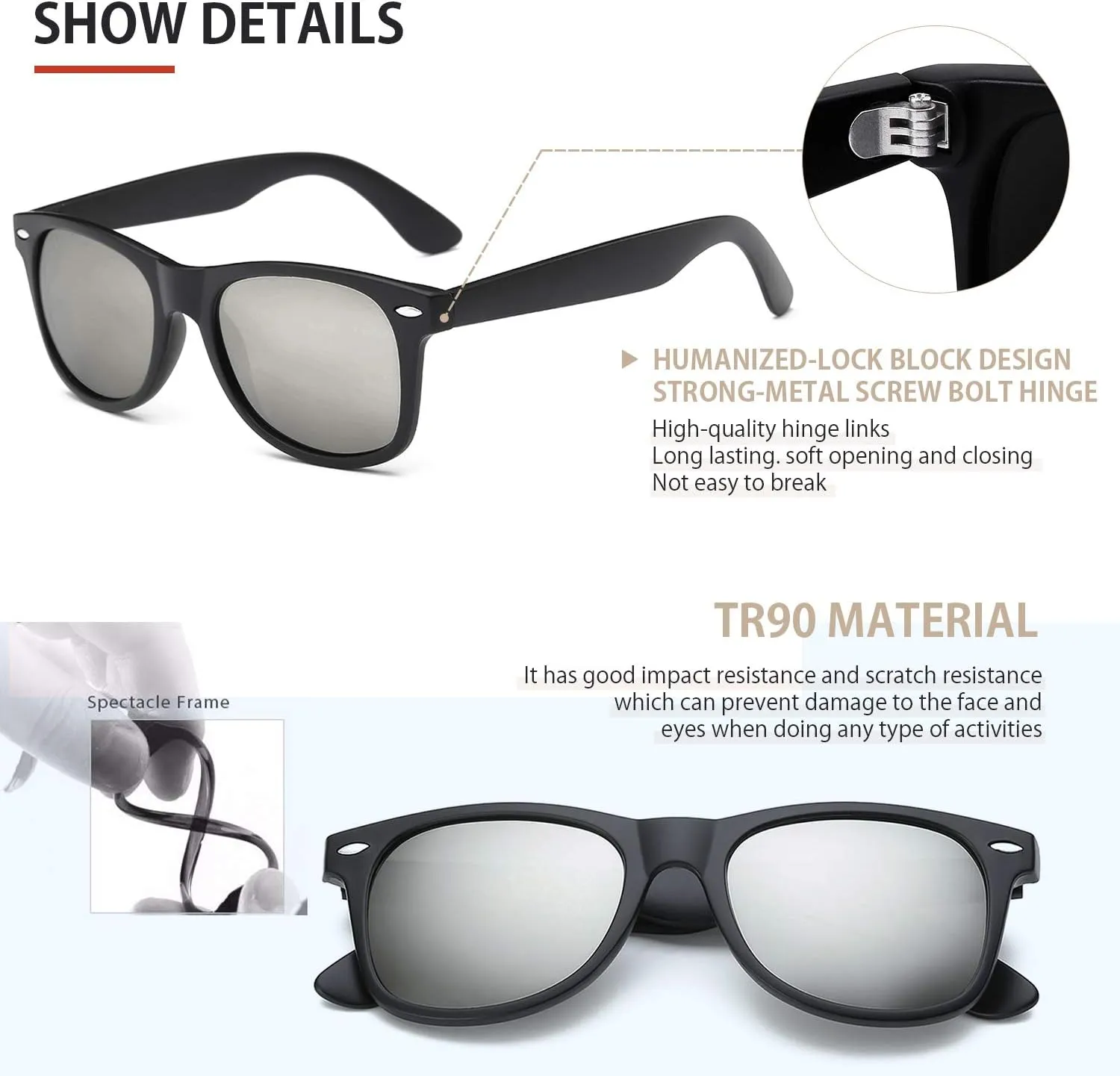 FEIDUSUN Sunglasses Men Polarized Sunglasses for Mens and Womens,Black Retro Sun Glasses Driving Fishing UV Protection