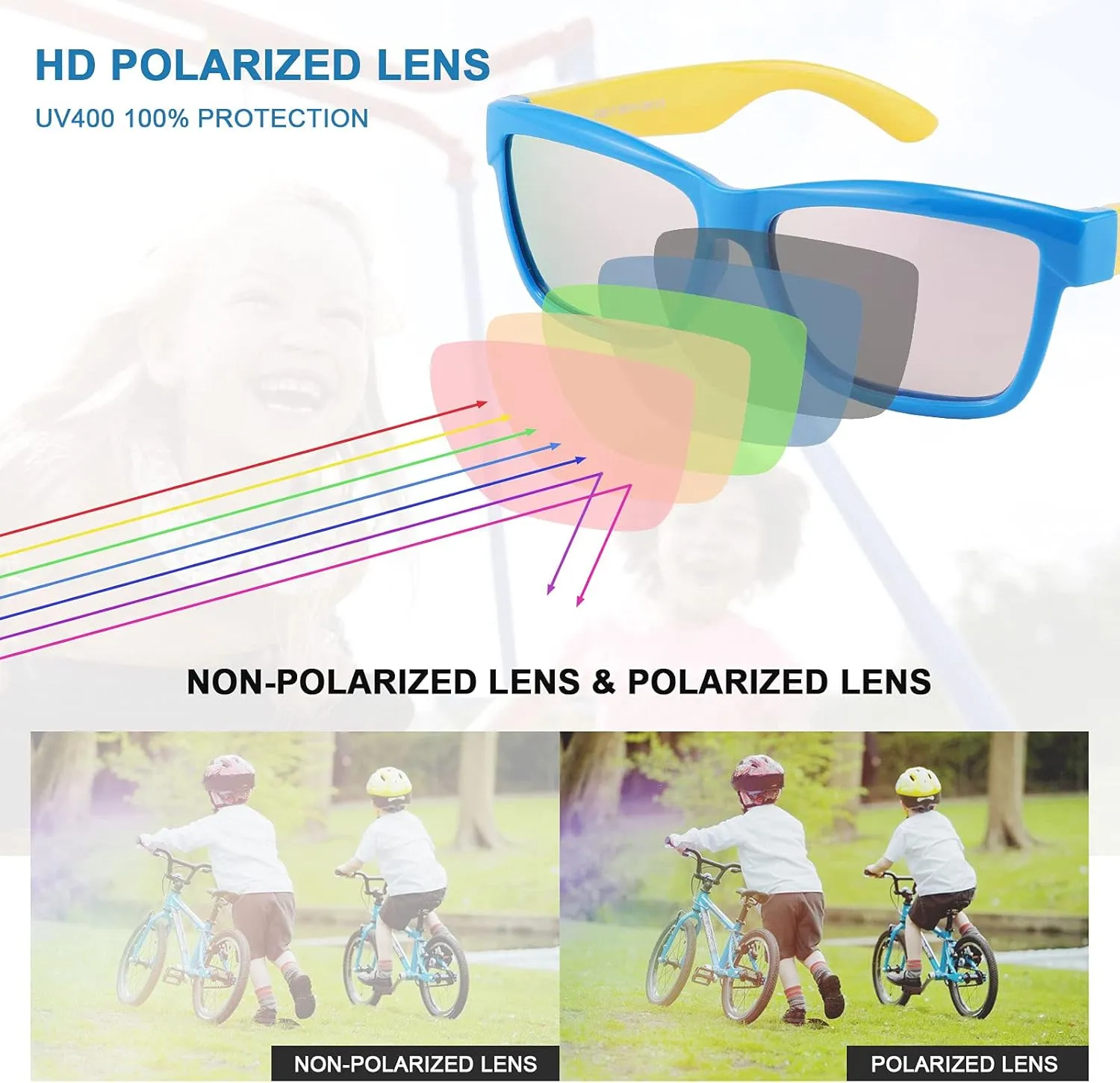 FEISEDY Kids Sunglasses UV400 Protection Polarized Lenses Boys Girls Age 3-9 TPEE Rubber Square Flexible Shades B2806