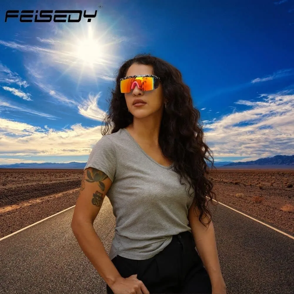 FEISEDY Oversized Mirror Shield Sport 80s Sunglasses Ski Goggles Flat Top One Piece Futuristic Visor Women Men B2522