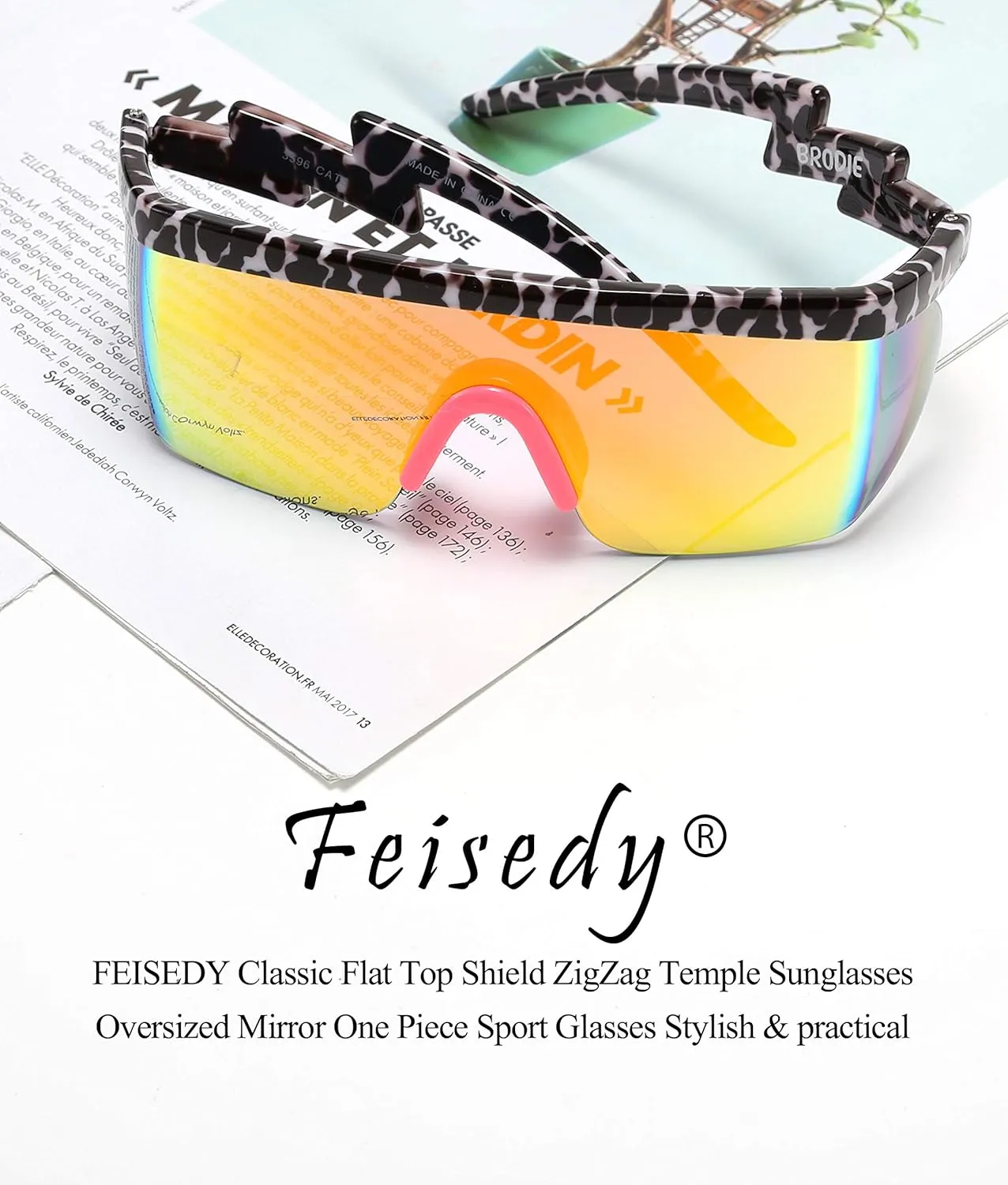 FEISEDY Oversized Mirror Shield Sport 80s Sunglasses Ski Goggles Flat Top One Piece Futuristic Visor Women Men B2522