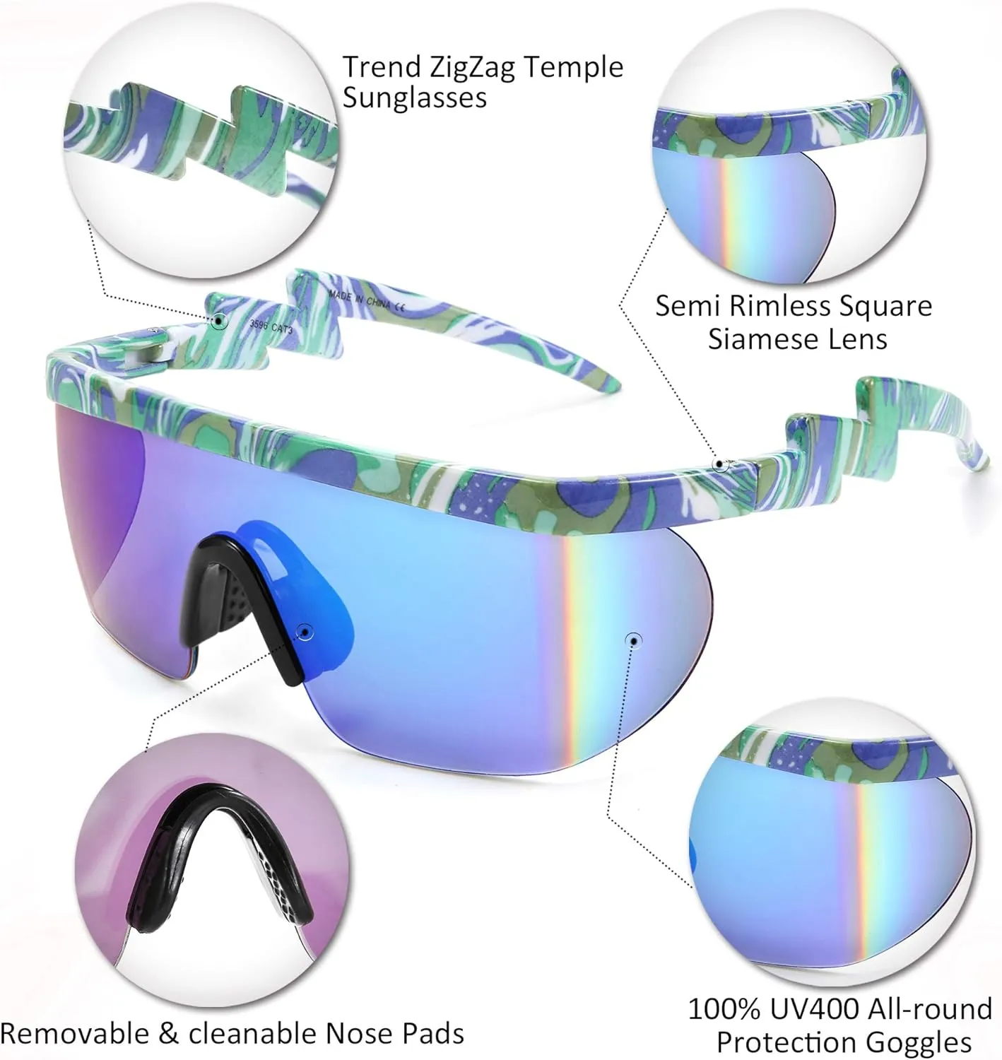 FEISEDY Oversized Mirror Shield Sport 80s Sunglasses Ski Goggles Flat Top One Piece Futuristic Visor Women Men B2522