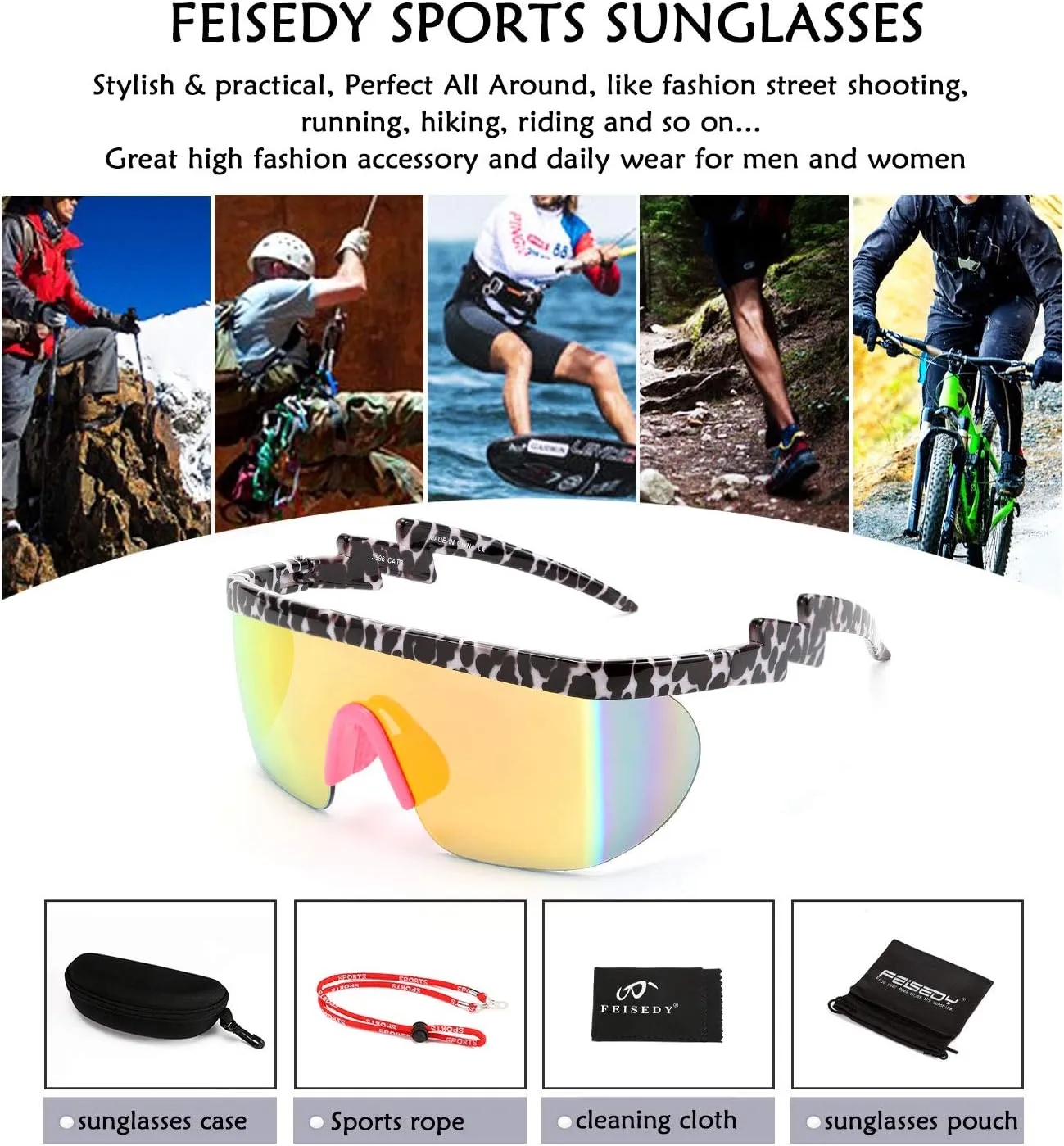 FEISEDY Oversized Mirror Shield Sport 80s Sunglasses Ski Goggles Flat Top One Piece Futuristic Visor Women Men B2522