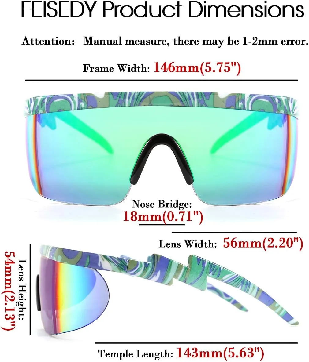 FEISEDY Oversized Mirror Shield Sport 80s Sunglasses Ski Goggles Flat Top One Piece Futuristic Visor Women Men B2522