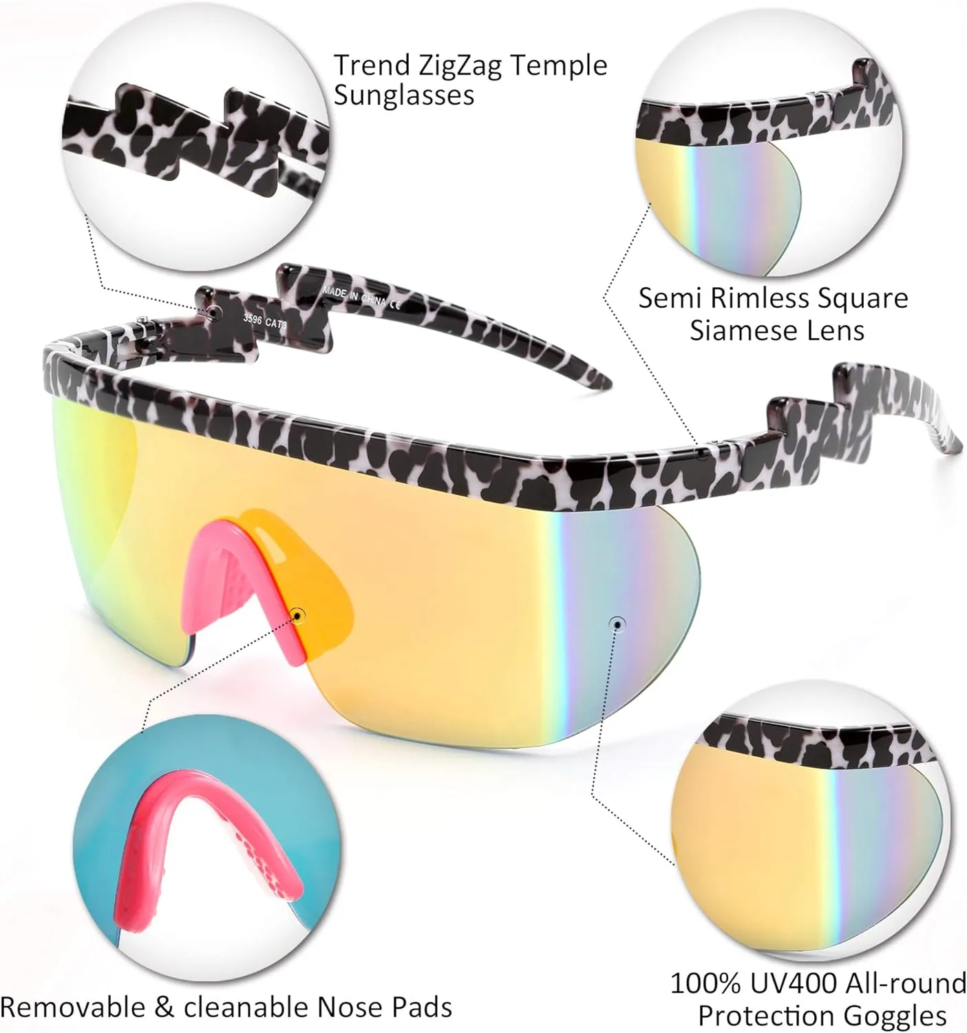 FEISEDY Oversized Mirror Shield Sport 80s Sunglasses Ski Goggles Flat Top One Piece Futuristic Visor Women Men B2522