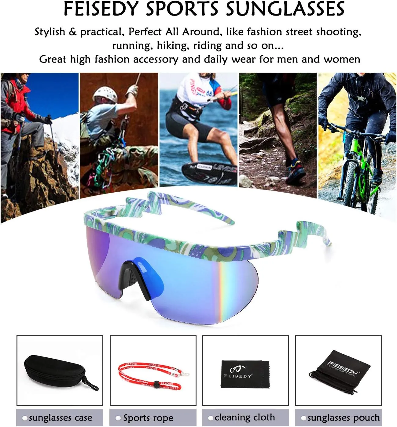 FEISEDY Oversized Mirror Shield Sport 80s Sunglasses Ski Goggles Flat Top One Piece Futuristic Visor Women Men B2522