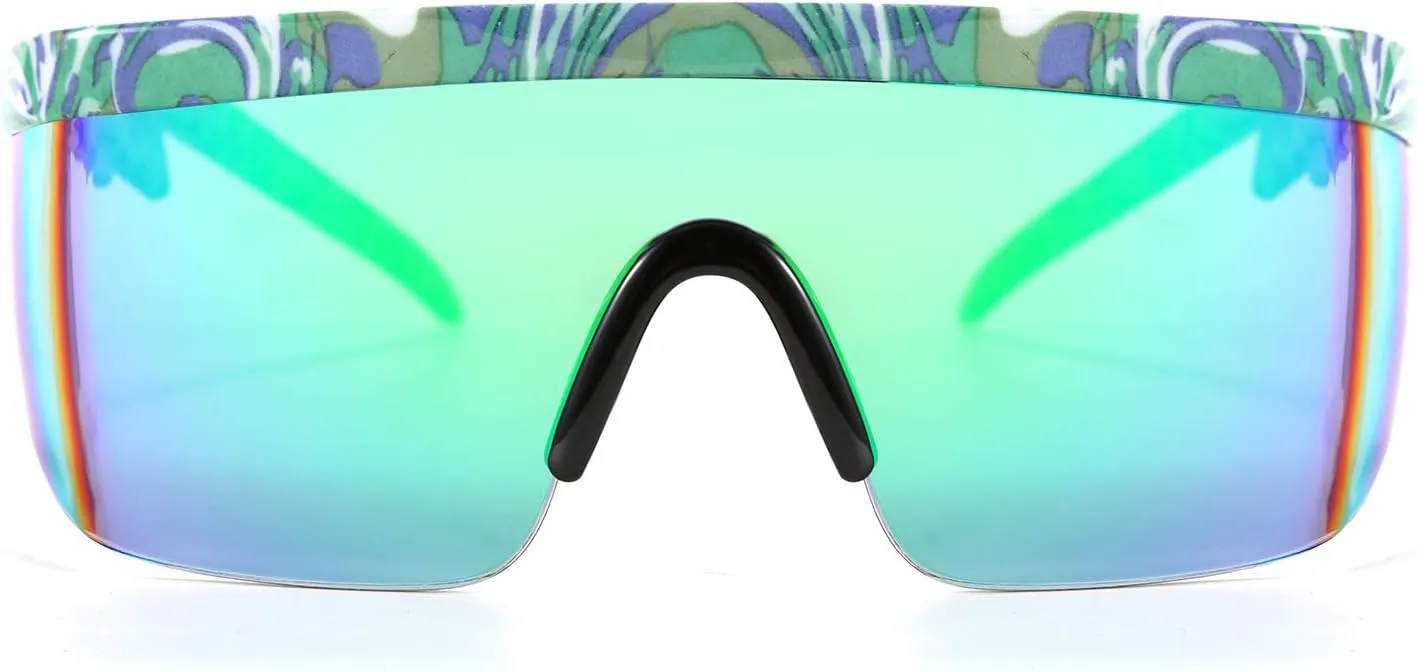FEISEDY Oversized Mirror Shield Sport 80s Sunglasses Ski Goggles Flat Top One Piece Futuristic Visor Women Men B2522