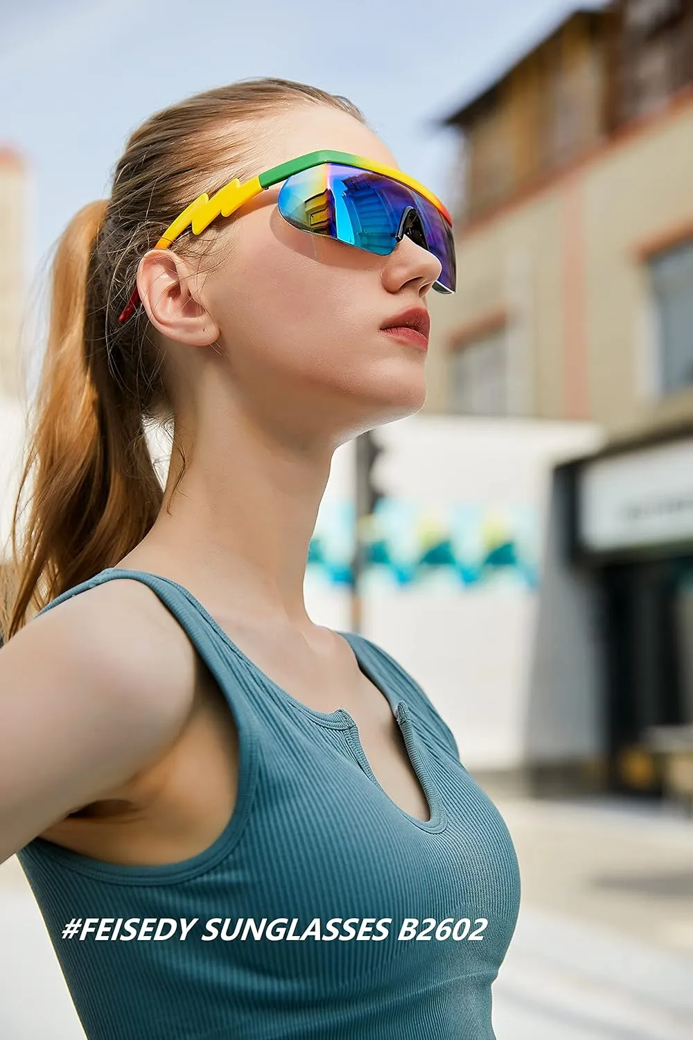 FEISEDY Oversized Mirror Shield Sport 80s Sunglasses Ski Goggles Flat Top One Piece Futuristic Visor Women Men B2522