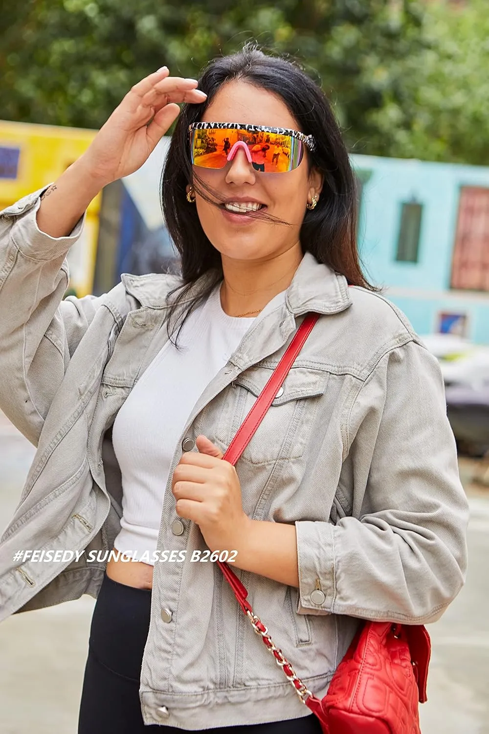 FEISEDY Oversized Mirror Shield Sport 80s Sunglasses Ski Goggles Flat Top One Piece Futuristic Visor Women Men B2522
