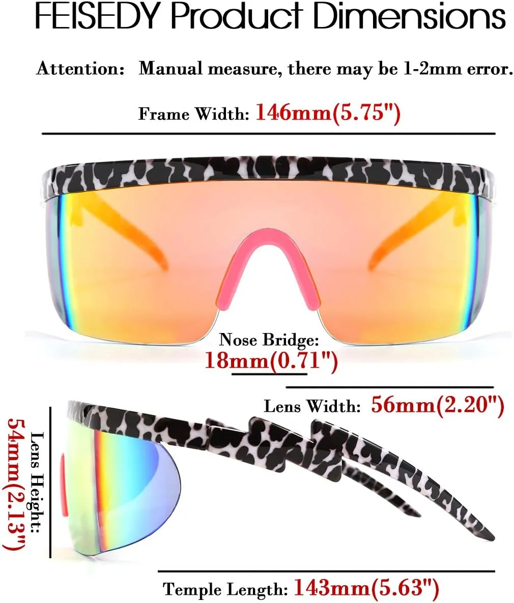 FEISEDY Oversized Mirror Shield Sport 80s Sunglasses Ski Goggles Flat Top One Piece Futuristic Visor Women Men B2522