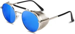 FEISEDY Steam Punk Sunglasses for Men Women Side Shield Round Steampunk Vintage Glasses Shades B2518