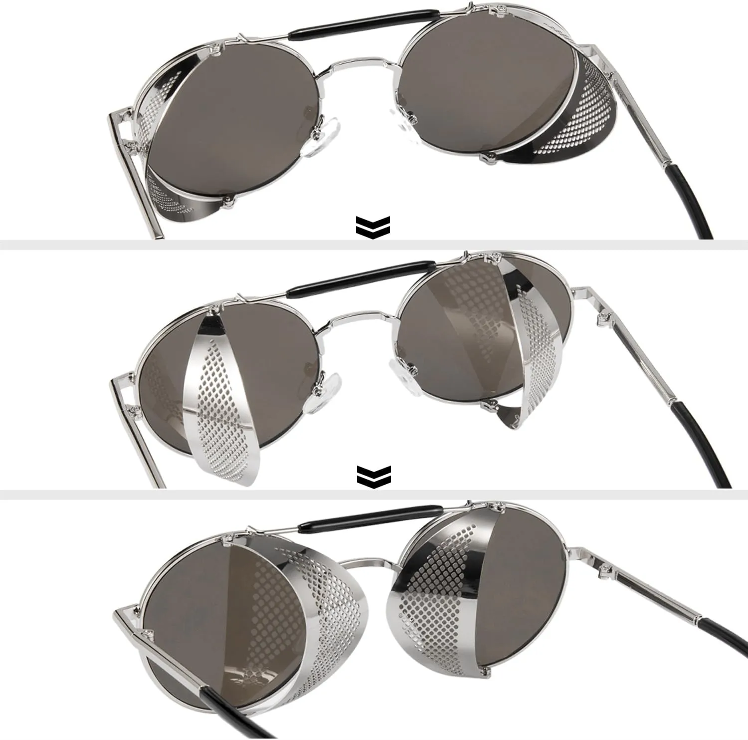FEISEDY Steam Punk Sunglasses for Men Women Side Shield Round Steampunk Vintage Glasses Shades B2518