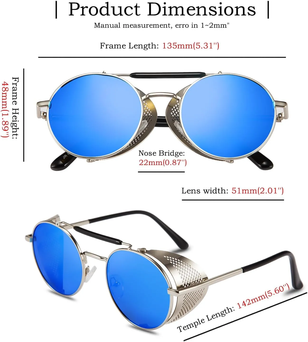 FEISEDY Steam Punk Sunglasses for Men Women Side Shield Round Steampunk Vintage Glasses Shades B2518
