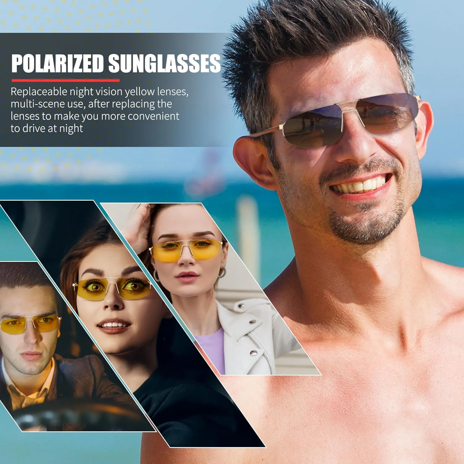 FEISEDY Vintage Sunglasses Men Polarized, Aviator Metal Frame Lightweight, Driving Fishing Running B0057