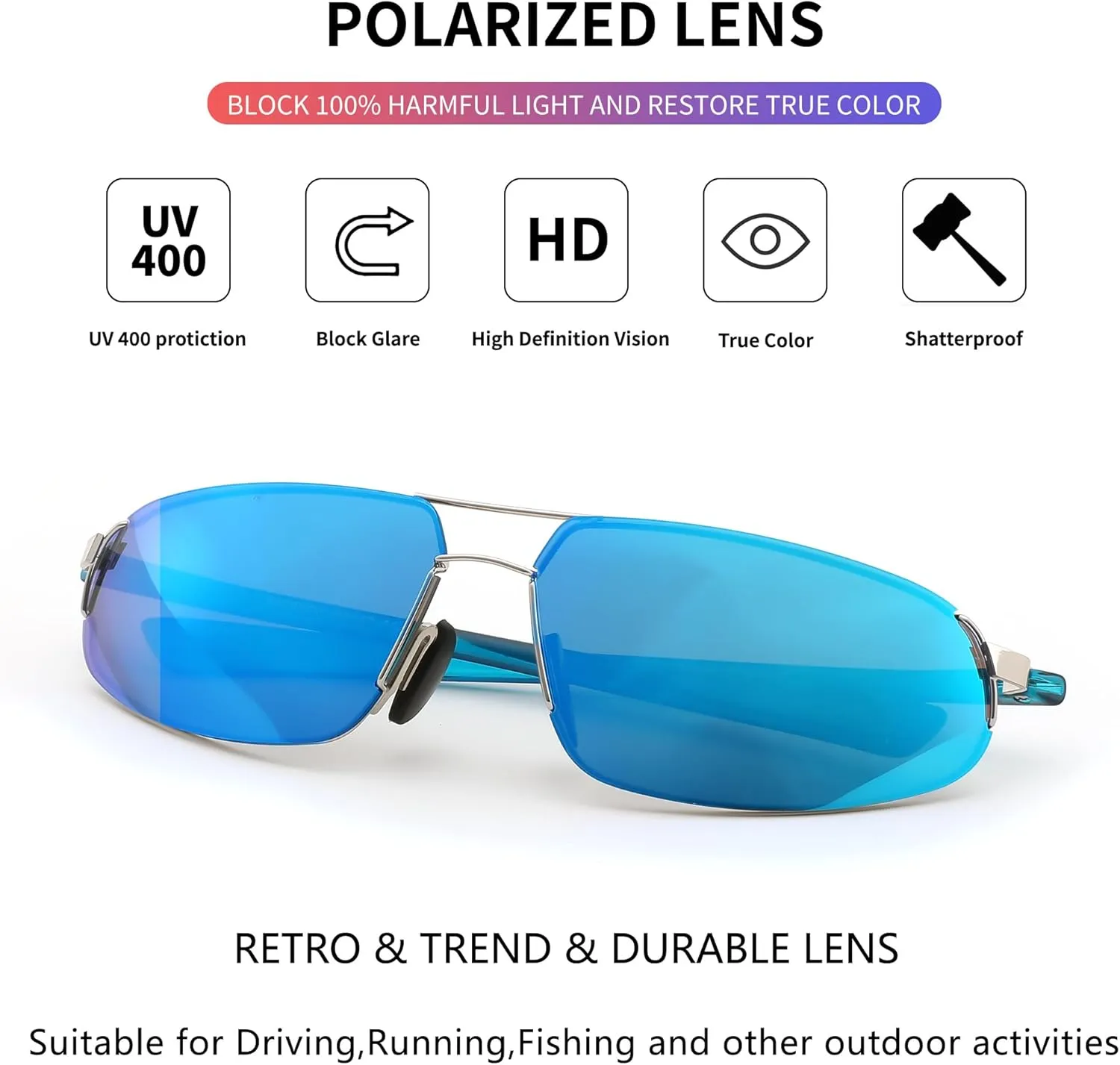 FEISEDY Vintage Sunglasses Men Polarized, Aviator Metal Frame Lightweight, Driving Fishing Running B0057