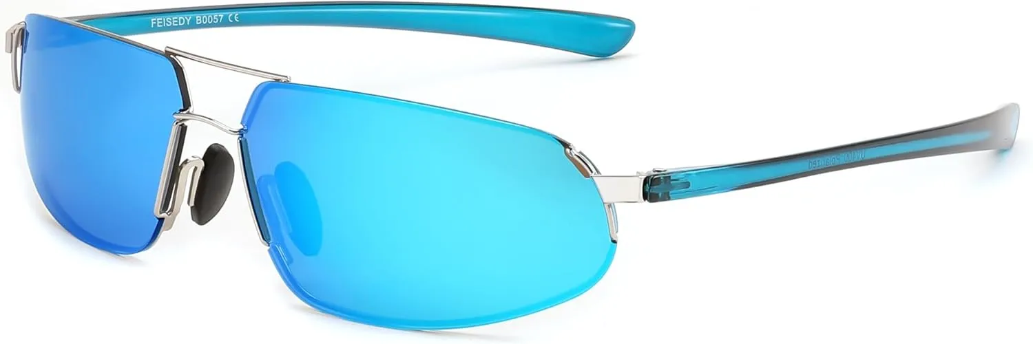 FEISEDY Vintage Sunglasses Men Polarized, Aviator Metal Frame Lightweight, Driving Fishing Running B0057