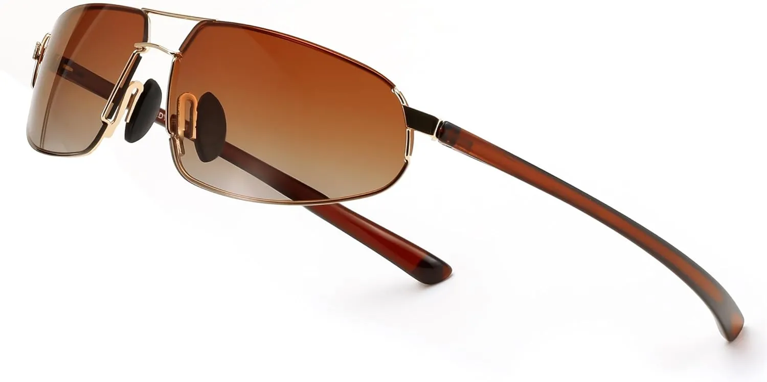 FEISEDY Vintage Sunglasses Men Polarized, Aviator Metal Frame Lightweight, Driving Fishing Running B0057