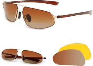 FEISEDY Vintage Sunglasses Men Polarized, Aviator Metal Frame Lightweight, Driving Fishing Running B0057