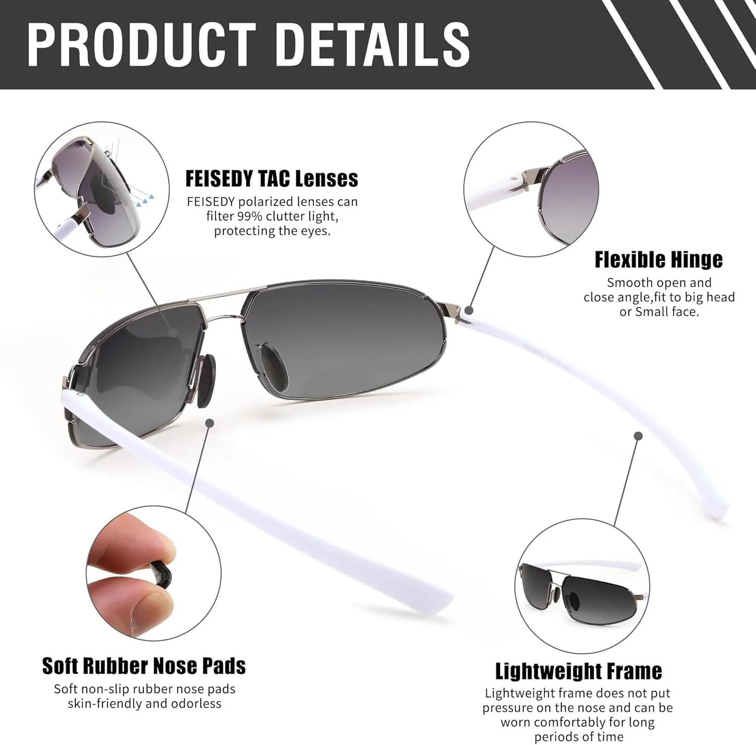 FEISEDY Vintage Sunglasses Men Polarized, Aviator Metal Frame Lightweight, Driving Fishing Running B0057