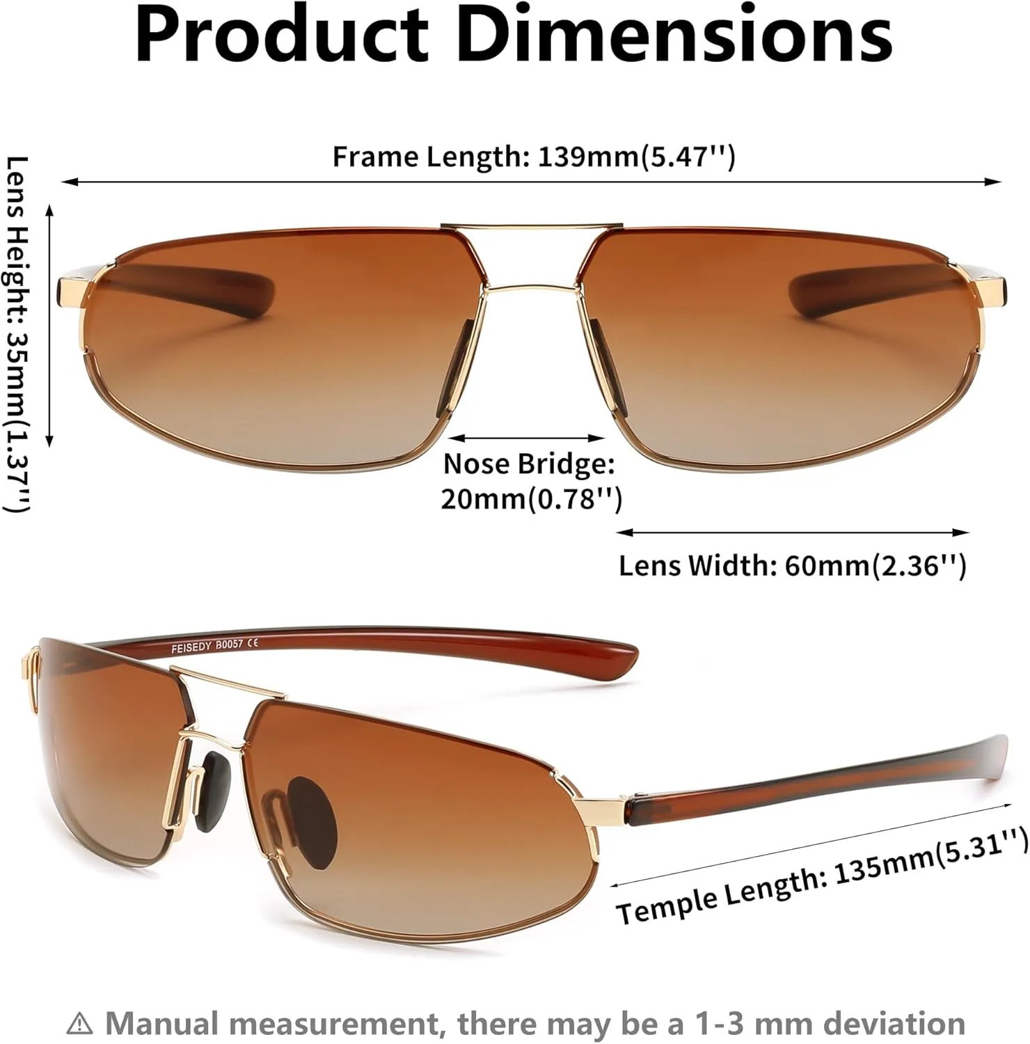FEISEDY Vintage Sunglasses Men Polarized, Aviator Metal Frame Lightweight, Driving Fishing Running B0057