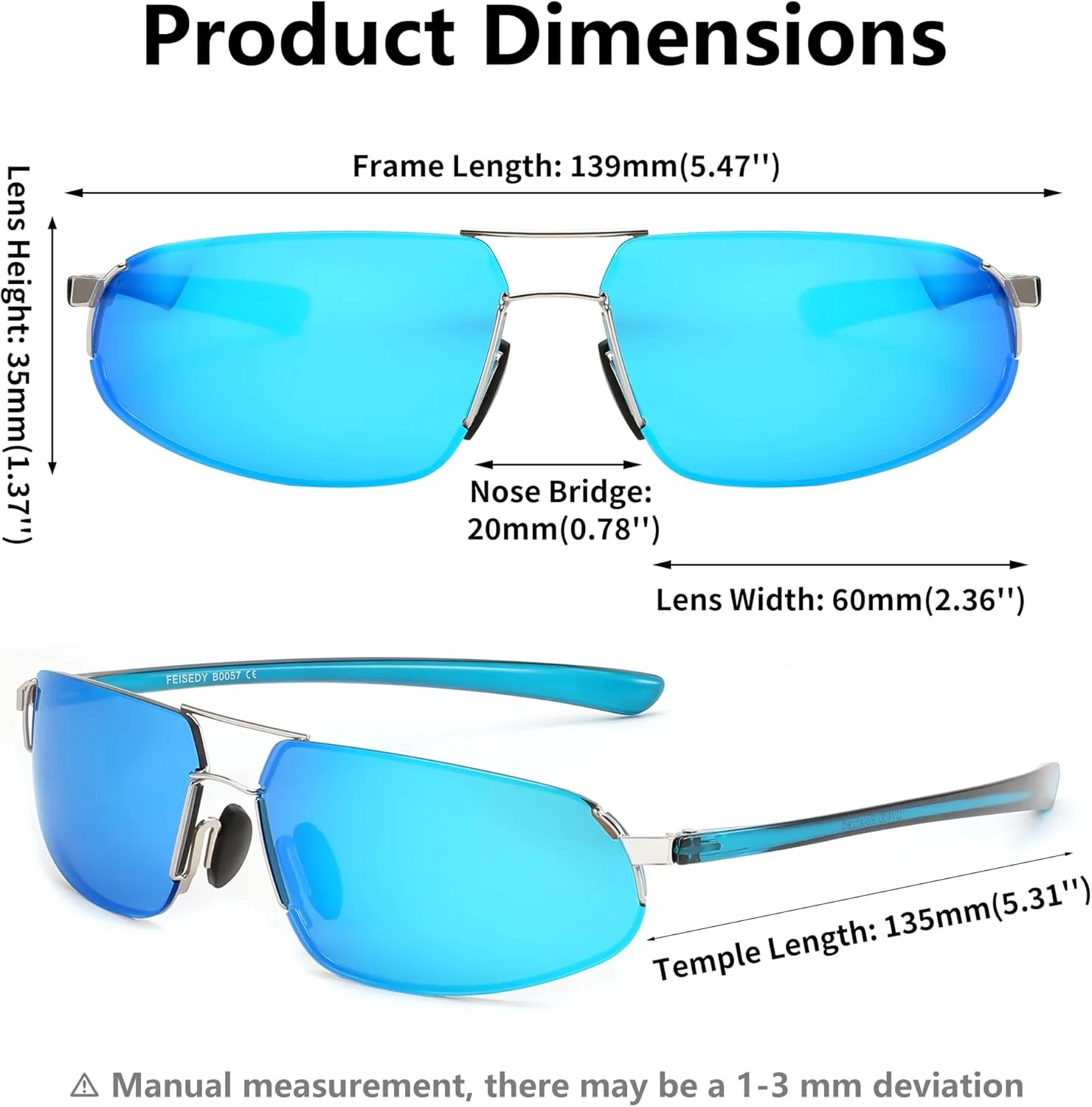 FEISEDY Vintage Sunglasses Men Polarized, Aviator Metal Frame Lightweight, Driving Fishing Running B0057