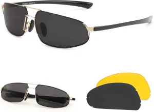 FEISEDY Vintage Sunglasses Men Polarized, Aviator Metal Frame Lightweight, Driving Fishing Running B0057