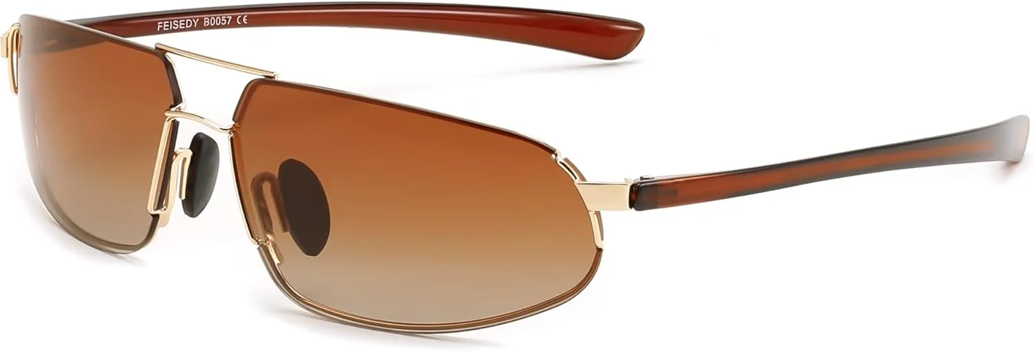 FEISEDY Vintage Sunglasses Men Polarized, Aviator Metal Frame Lightweight, Driving Fishing Running B0057