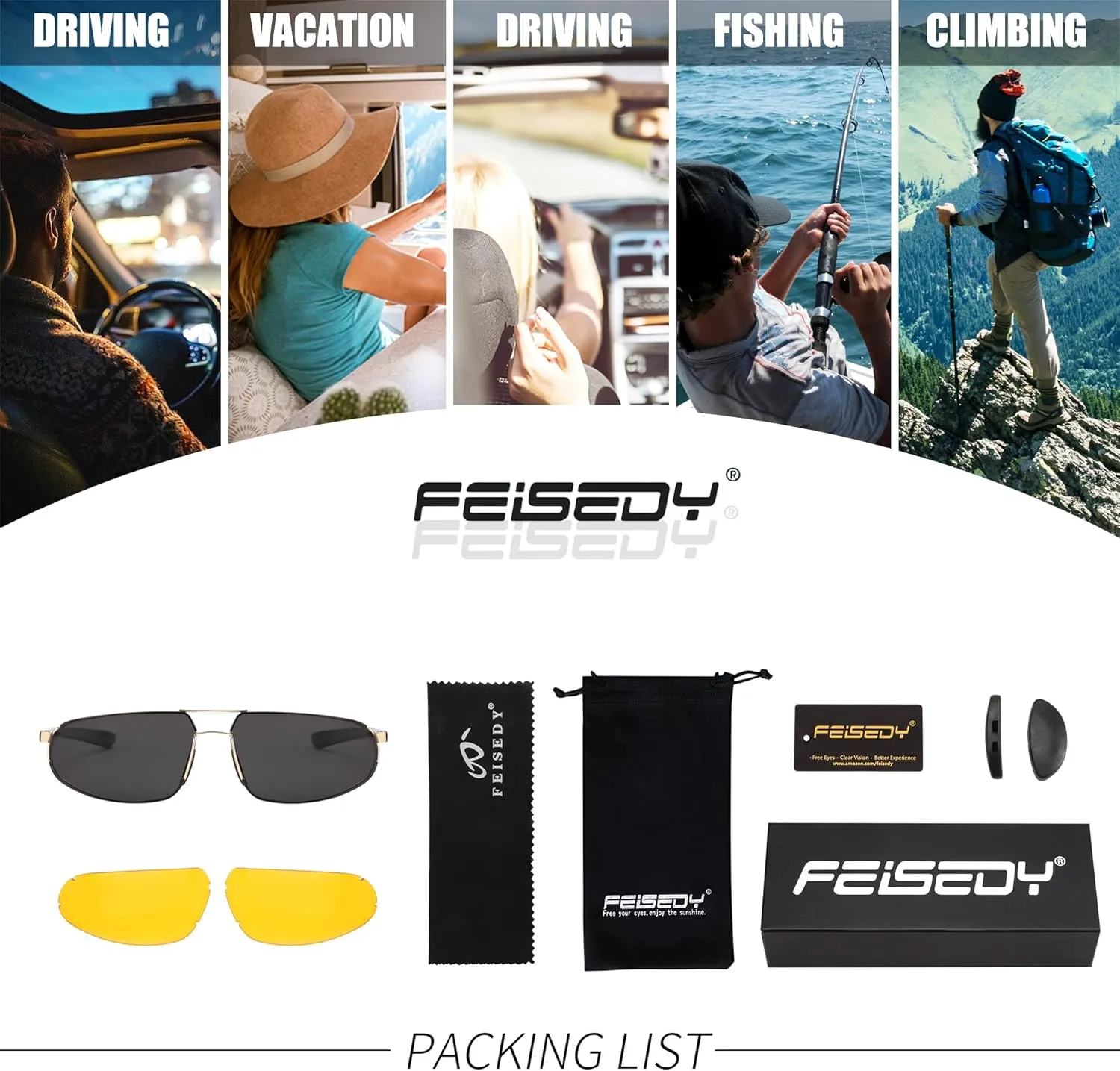 FEISEDY Vintage Sunglasses Men Polarized, Aviator Metal Frame Lightweight, Driving Fishing Running B0057