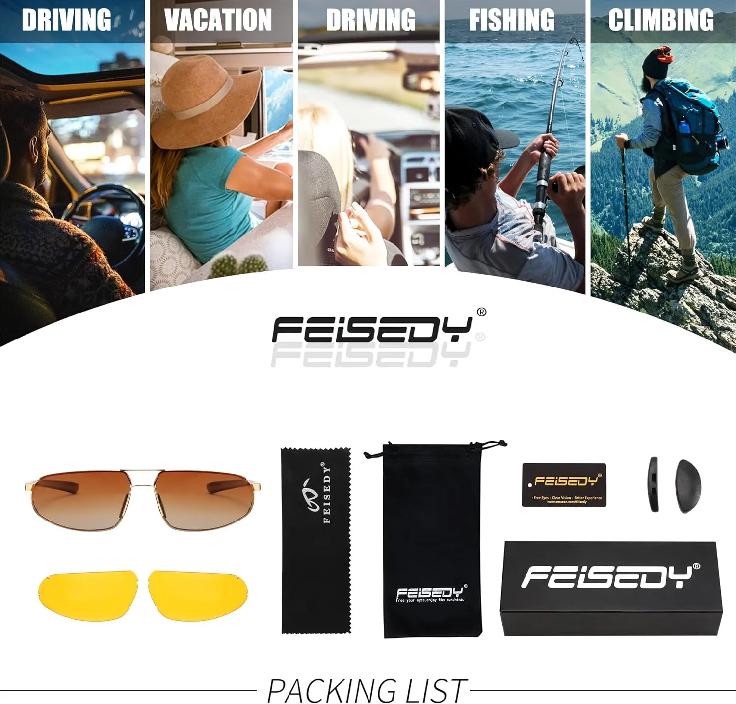 FEISEDY Vintage Sunglasses Men Polarized, Aviator Metal Frame Lightweight, Driving Fishing Running B0057