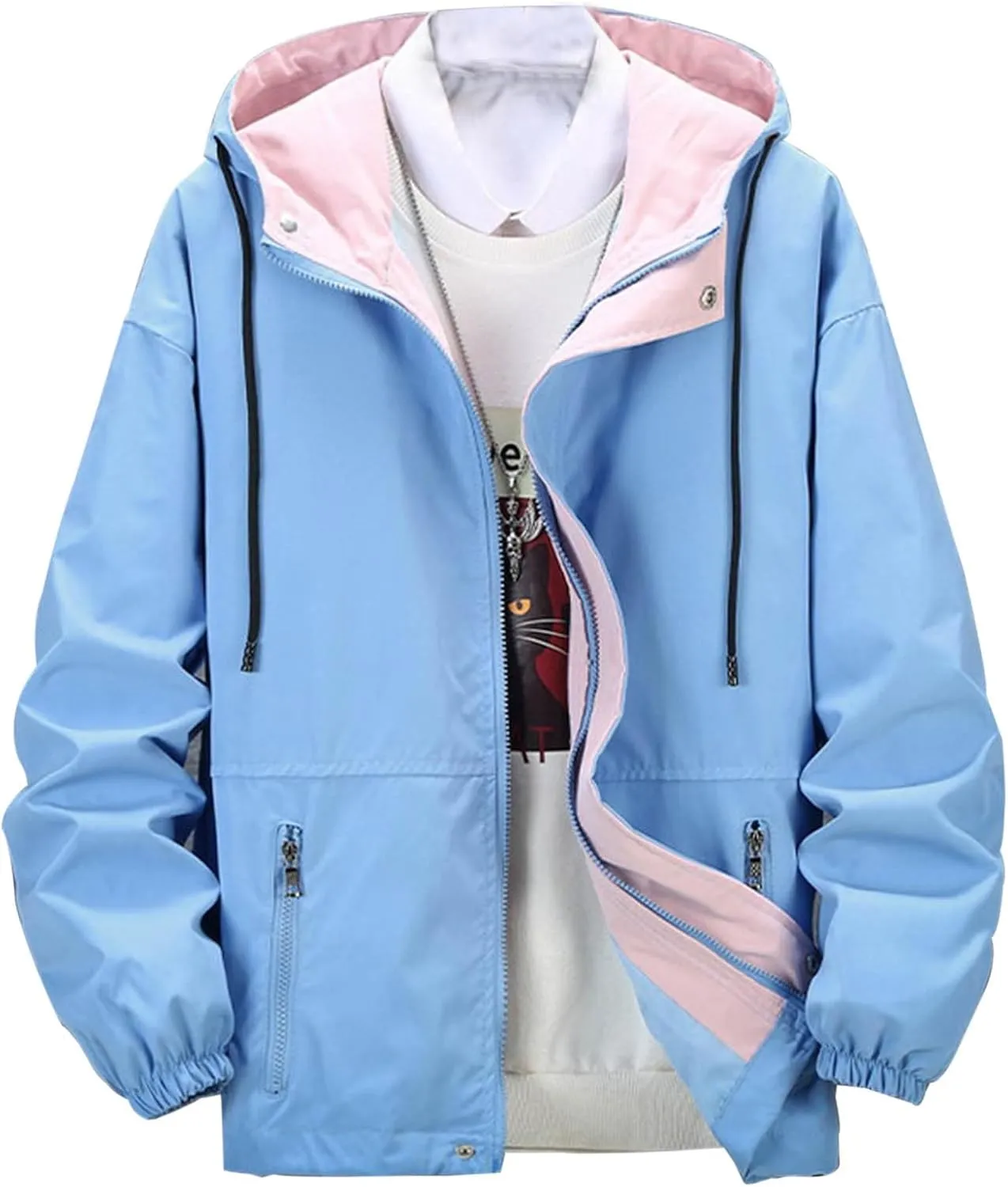 Finelylove Mens Jacket with Hood,Water Resistant Windbreaker Jackets Outdoor Patchwork Hooded Spring/Fall Jacket Fashion