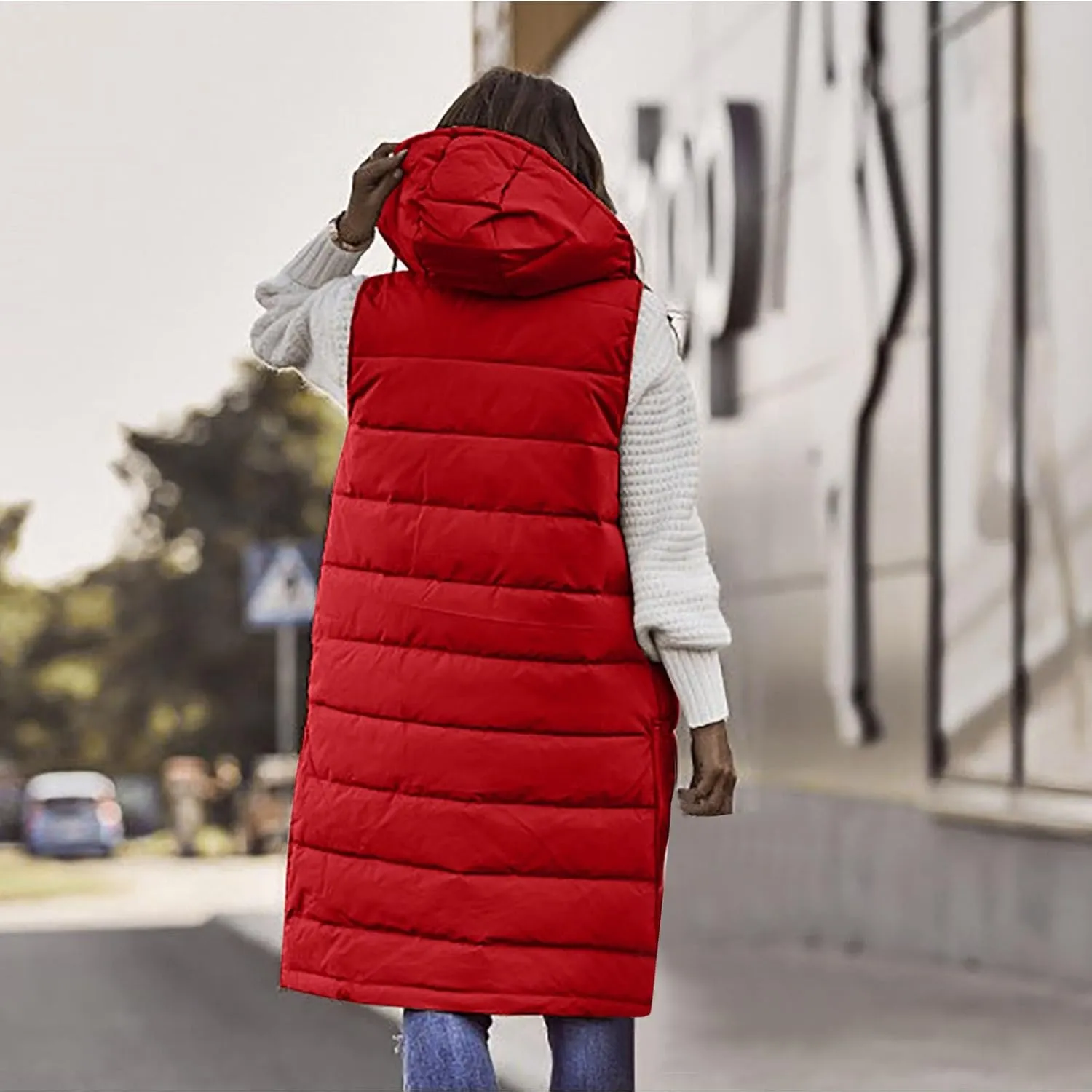 Firzero Women's Long Puffer Vest Sleeveless Lightweight Puffer Jacket Hooded Down Coat 2024 Fall Winter Quilted Vest