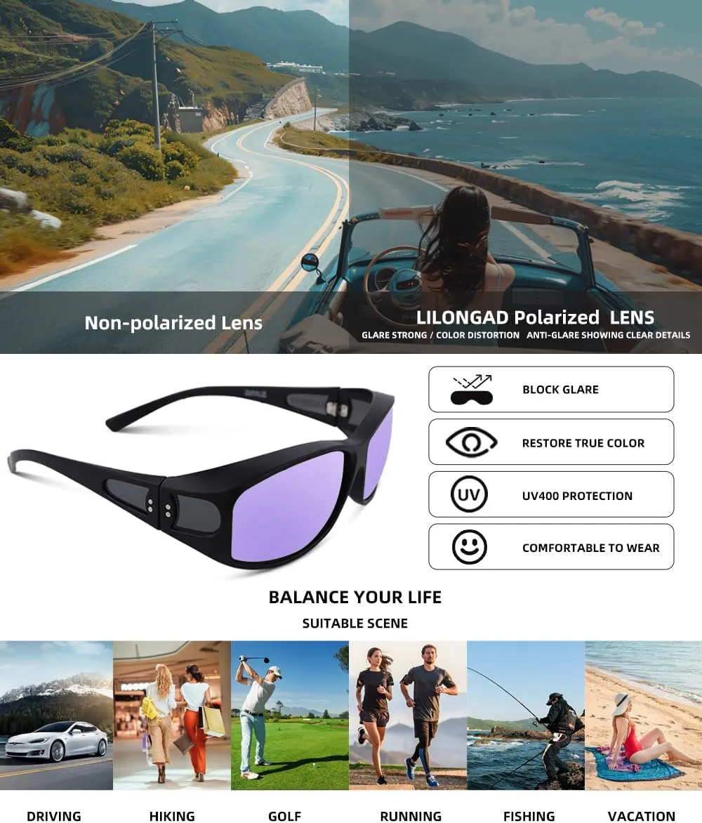 Fit Over Glasses Sunglasses for Men Women,Wrap Around Sunglasses Polarized UV400 Protection Rectangle Sun Glasses