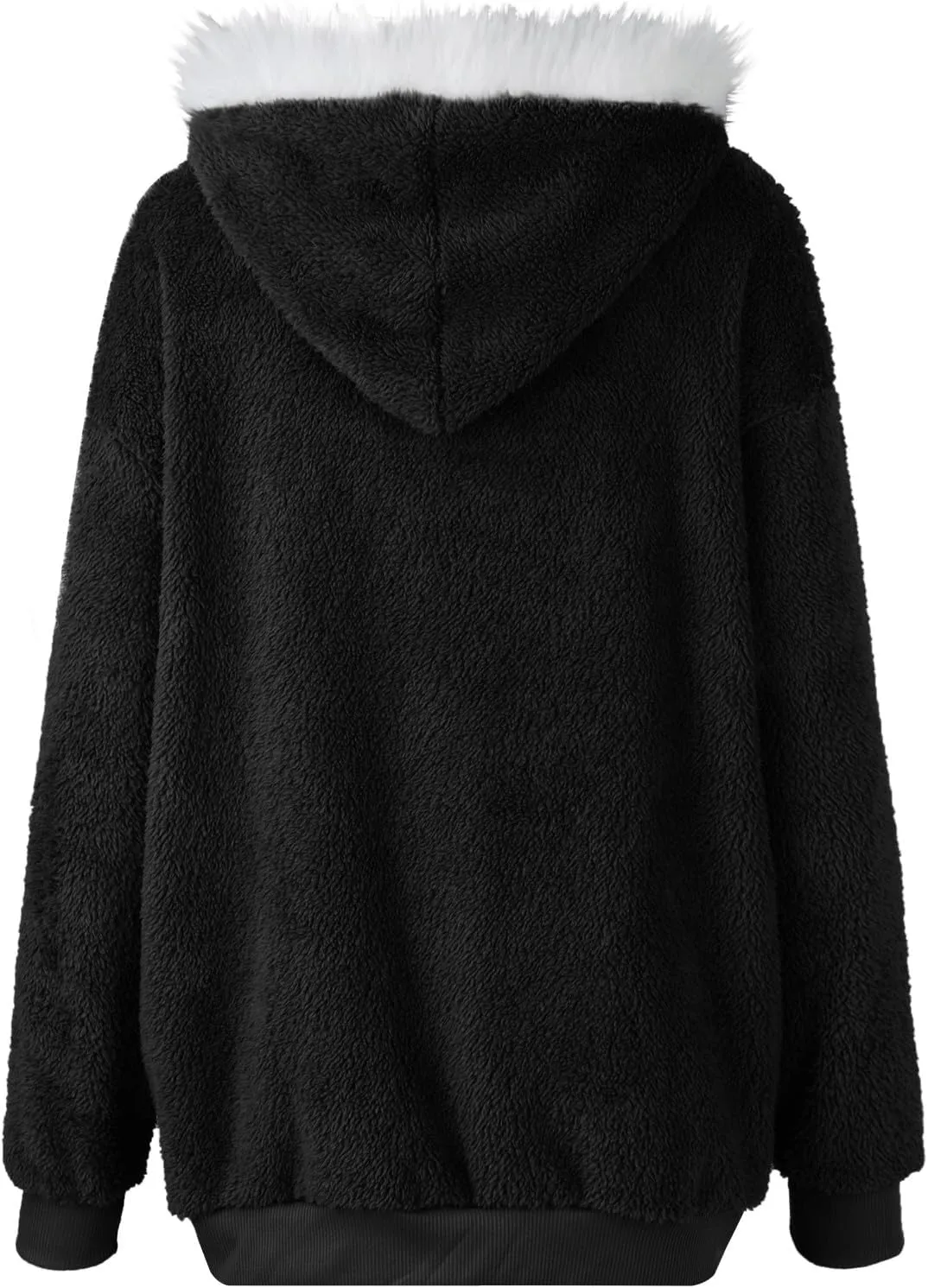 Fleece Jacket Women Plus Size Fuzzy Zip Up Sherpa Jacket Oversized Hooded Winter Coat Outerwear with Pockets