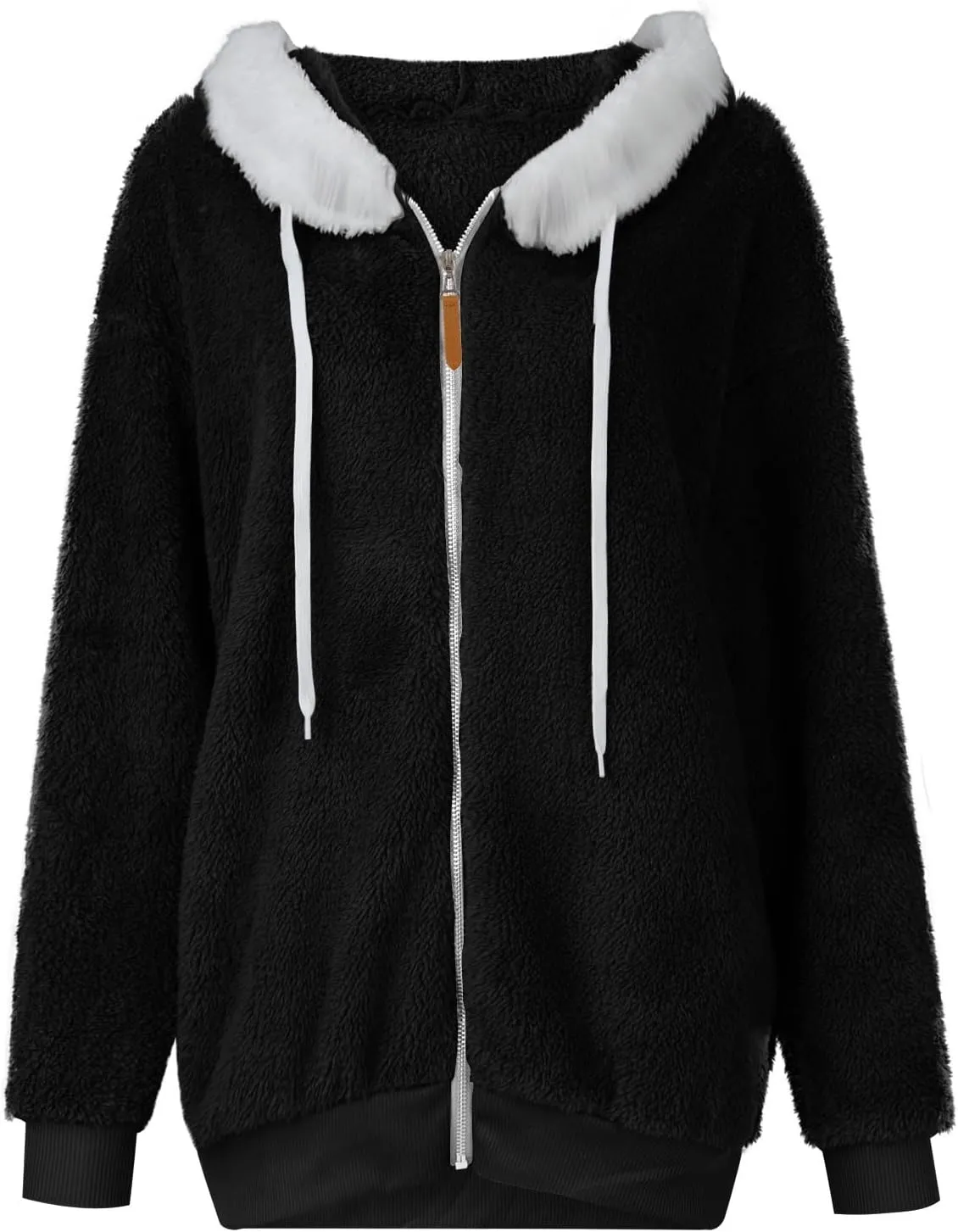 Fleece Jacket Women Plus Size Fuzzy Zip Up Sherpa Jacket Oversized Hooded Winter Coat Outerwear with Pockets