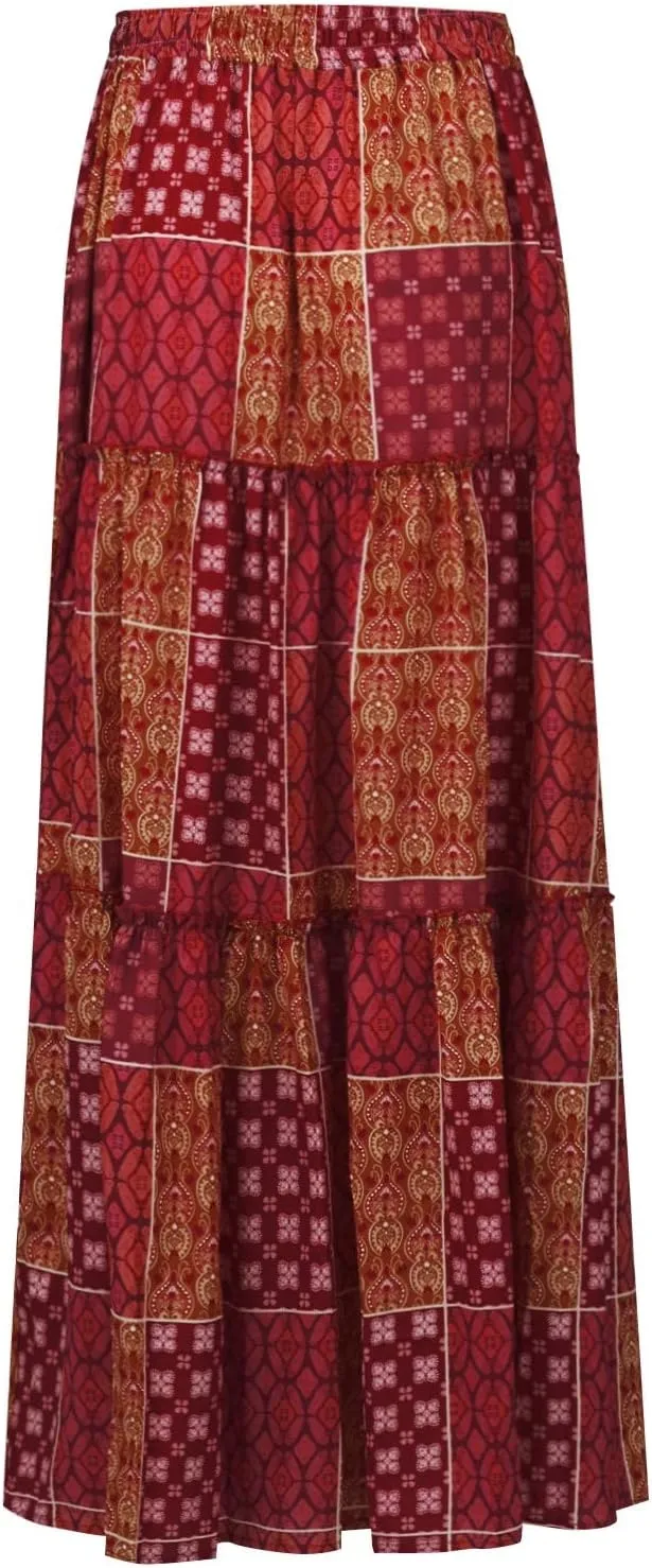 Floral Maxi Skirt with Pockets for Women 2025 Boho Flowy Drawstring Long Skirt Casual Tiered High Waisted Skirts